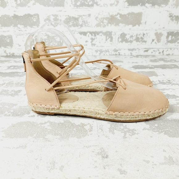 NEW Eileen Fisher Tan Leather Lace Up Back Zip Closed Toe Espadrilles V473 - Picture 5 of 11
